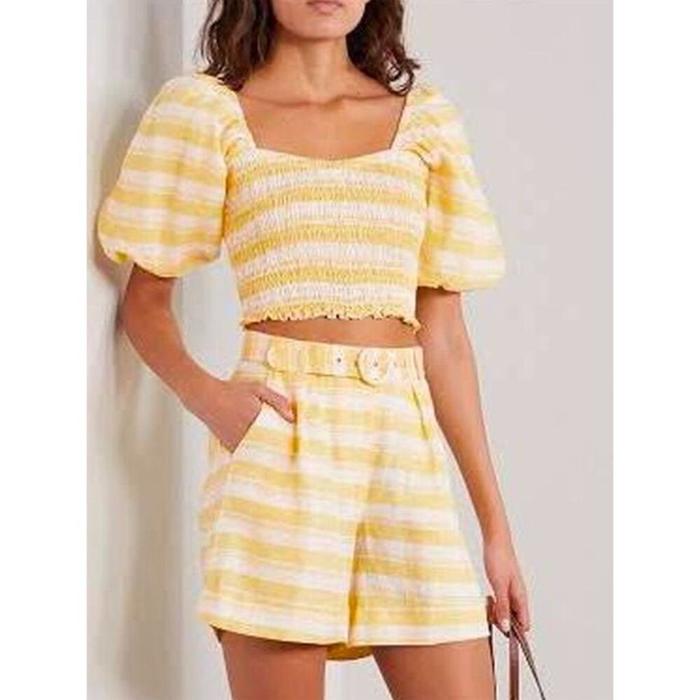 Faithfull the Brand Women's‎ Size 12 Yellow Striped Two-Piece Set